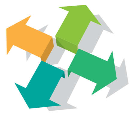 Four green arrows pointing into different directionsのイラスト素材