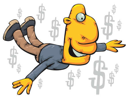 Happy man flying among dollarsのイラスト素材
