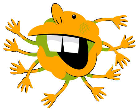 Happy joyful green alien creature with many handsのイラスト素材