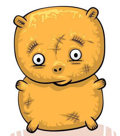 Sad old fat yellow teddy bear with big head のイラスト素材