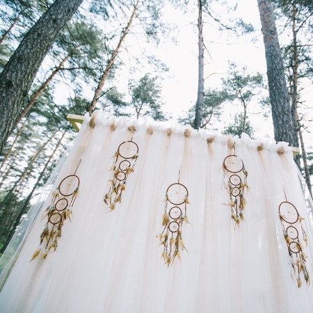Wedding Flower Arch Decoration. Wedding arch decorated in boho styleの写真素材