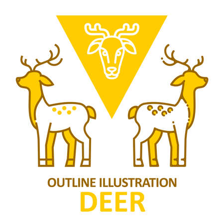 Vector outline illustration with deers and deer headのイラスト素材