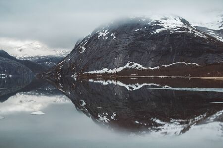 Landscape of mountains and lake enjoying landscape. Travel lifestyle concept.の写真素材
