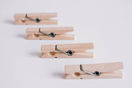 Set of clothespins isolated on white backgroundの写真素材