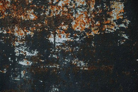 Rusty metal surface with blue paint residue as background image. Copy, empty space for text.の写真素材