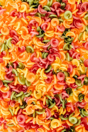 Multicolored pasta as a background image. Top view. Copy, empty space for text.の写真素材