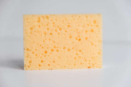 Yellow porous sponge on a white background. Copy, empty space for text.の写真素材