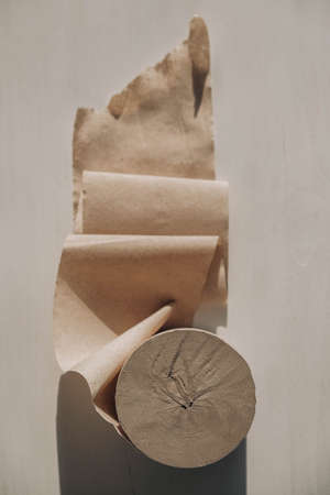 Paper roll on the table. Top view. Copy, empty space for text.の写真素材