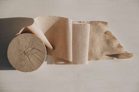 Paper roll on the table. Top view. Copy, empty space for text.の写真素材