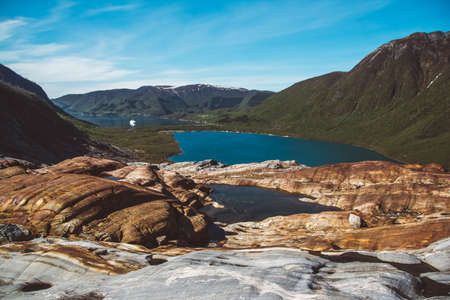 Lake Svartisvatnet in Helgeland in Norway, from Svartisen glacierの写真素材