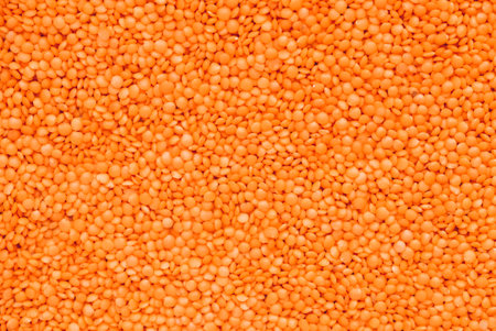 Scattered raw red lentils as background texture.の写真素材