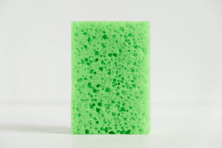 Green sponge for cleaning on a white background.