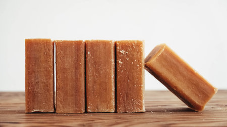 Laundry soap brown on a wooden background.