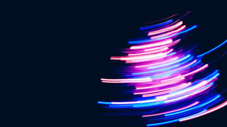 Light lines of blue and red colors on a black background.