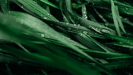 Green grass with water drops as background texture.