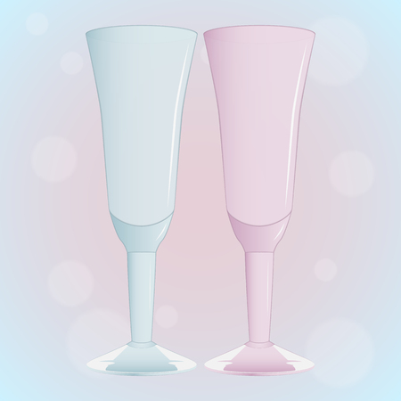 Two glasses of blue and pink arranged on a light colored backgroundのイラスト素材
