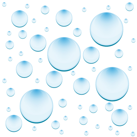 Seamless pattern. Transparent water droplets blue tint on white backgroundのイラスト素材