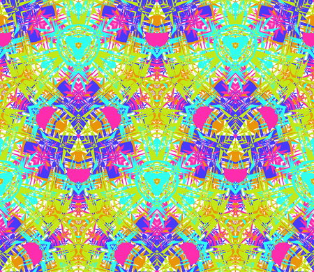 Seamless pattern composed of bright color abstract elements located on white backgroundのイラスト素材