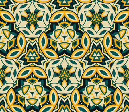 Kaleidoscope seamless pattern, background. Composed of colored abstract shapes.のイラスト素材