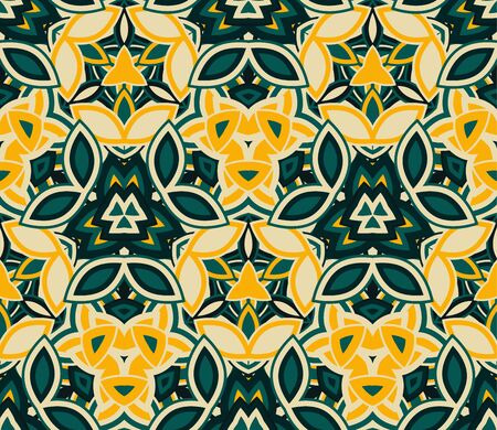 Kaleidoscope seamless pattern, background. Composed of colored abstract shapes.のイラスト素材