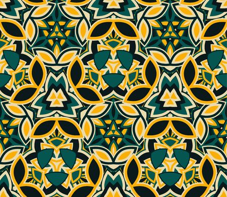 Kaleidoscope seamless pattern, background. Composed of colored abstract shapes.のイラスト素材