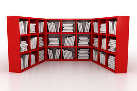 Shelvings in a library with books. 3d modelの写真素材