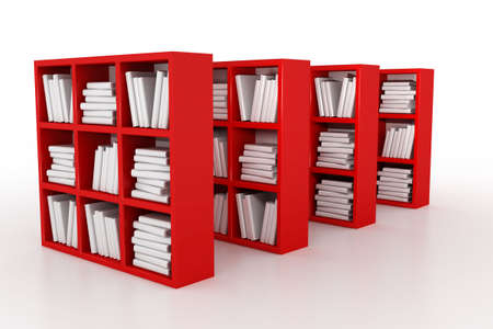 Shelvings in a library with books. 3d modelの写真素材