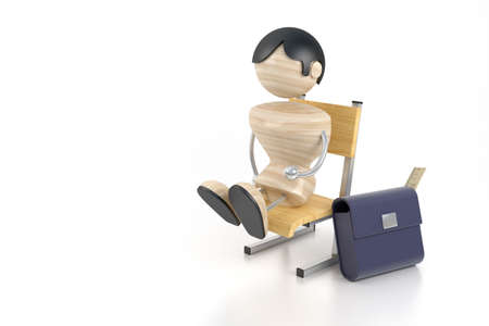 A little boy sits on a chair at school. 3d modelの写真素材