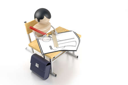 A boy draws after a school desk. 3d modelの写真素材
