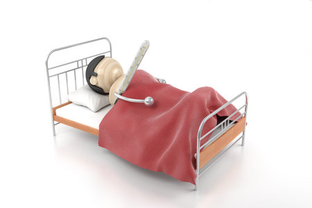 ill in bed. high temperatureの写真素材