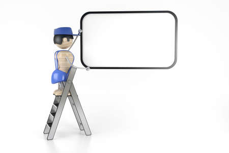 builder stands on a folding stairの写真素材