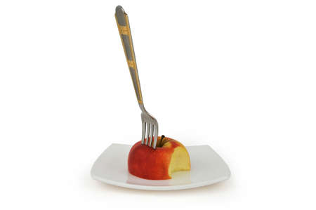 Red apple in plate. Concept diet foodの写真素材