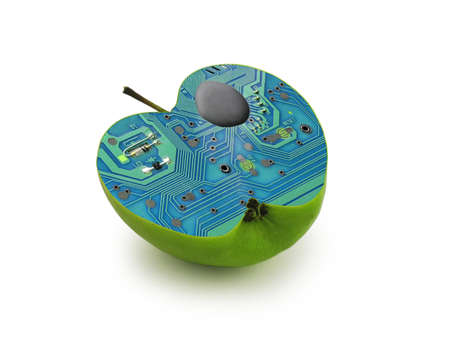 Electric green apple. Industrial technology and genetic concept.の写真素材