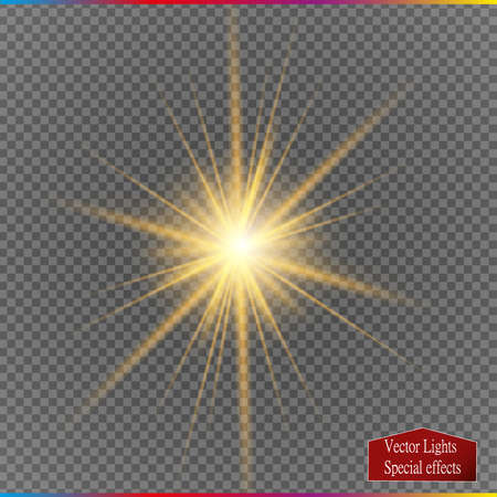 Glow light effect. Star burst with sparkles. Golden glowing lightsのイラスト素材