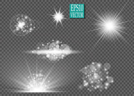 Set of glow light effect stars bursts with sparkles isolated on transparent background. For illustration template art design, banner for Christmas celebrate, magic flash energy rayのイラスト素材