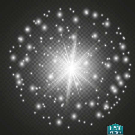 Glow light effect. Star burst with sparkles. Golden glowing lightsのイラスト素材