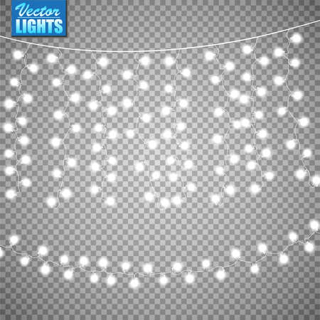 Christmas lights isolated on transparent background. Set of golden xmas glowing garland. Vector illustration. Eps10のイラスト素材