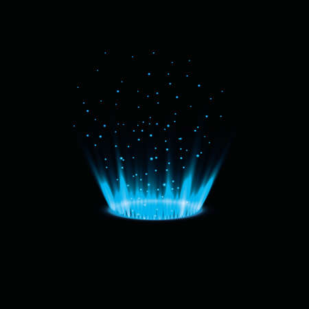Magic portal of fantasy. Futuristic teleport. Light effect. Rays of light. Night scenes and sparks on a black background. Empty catwalk light effect. Vector graphics.のイラスト素材