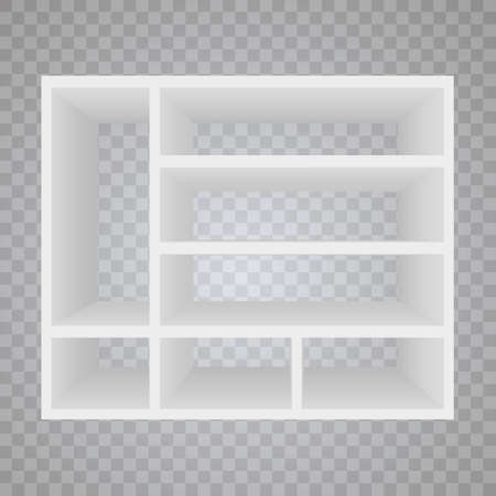 Vector Empty Wooden Shelves Isolated on Wall Background. Shelf for books. Bookshelf library. Education. School. Vector illustration.のイラスト素材