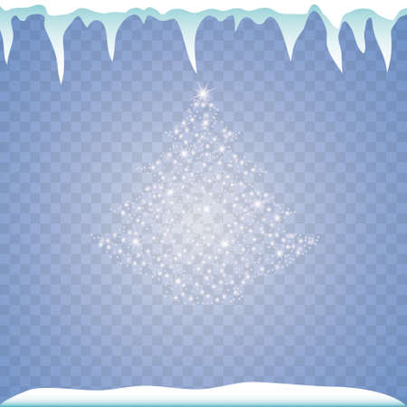 White dust star traces of sparkling particles in the form of a Christmas tree and snow and icicles isolated on a transparent background. Magic concept. Christmas. New Year.のイラスト素材