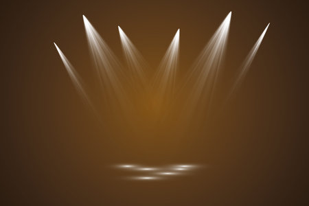 Collection of stage lighting, catwalk or platform, transparent effects. Bright lighting with...