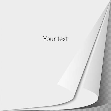 Vector realistic paper sheet with folded corner. Paper sheet A4 with shadows on transparent backgroundのイラスト素材