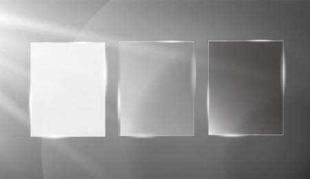 Glass plates are installed. Vector glass banners on a transparent background. Glass. Glass paintings. Color frames.のイラスト素材