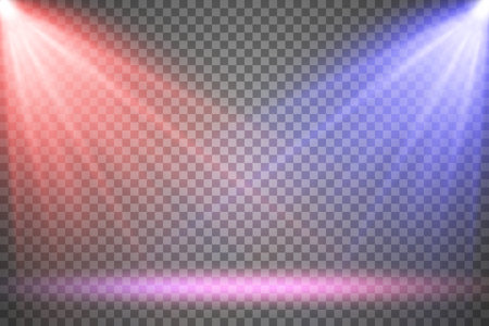 Set of colored searchlights on a transparent background. Bright lighting with spotlights. The searchlight is white, blue.のイラスト素材