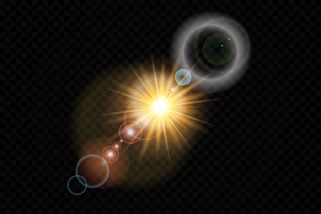 Vector transparent sunlight special lens flare light effect. Sun flash with rays and spotlightのイラスト素材