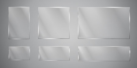 Glass plates are installed. Vector glass banners on a transparent background. Glass. Glass paintings. Color frames.のイラスト素材
