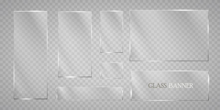 Glass plates are installed. Vector glass banners on a transparent background. Glass. Glass paintings. Color frames.のイラスト素材