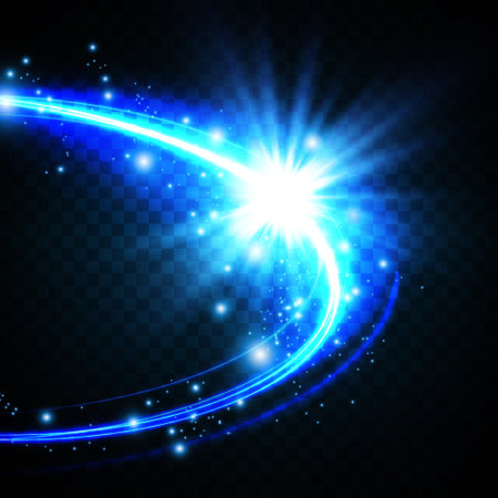 Glow light effect with white and blue sparks shining with special light. White glowing light. Starlight from rays. The sun is illuminated. Bright beautiful star. Sun light. EPS10.のイラスト素材