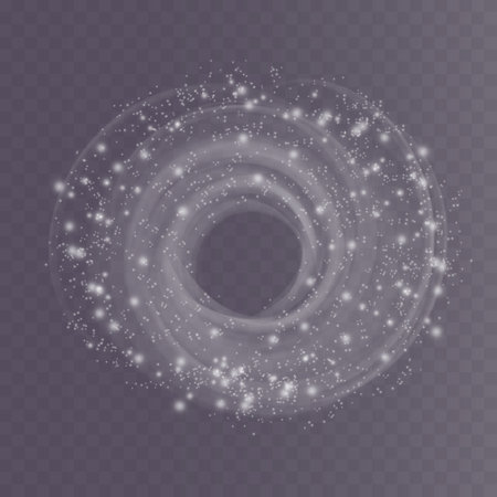 White png dust light. Bokeh light lights effect background. Christmas background of shining dust Christmas glowing light bokeh confetti and spark overlay texture for your design.のイラスト素材