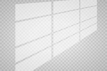 Overlay shadow effect. Transparent overlay window and blinds shadow. Realistic light effect of shadows and natural lighting on a transparent background. Vector illustration.のイラスト素材